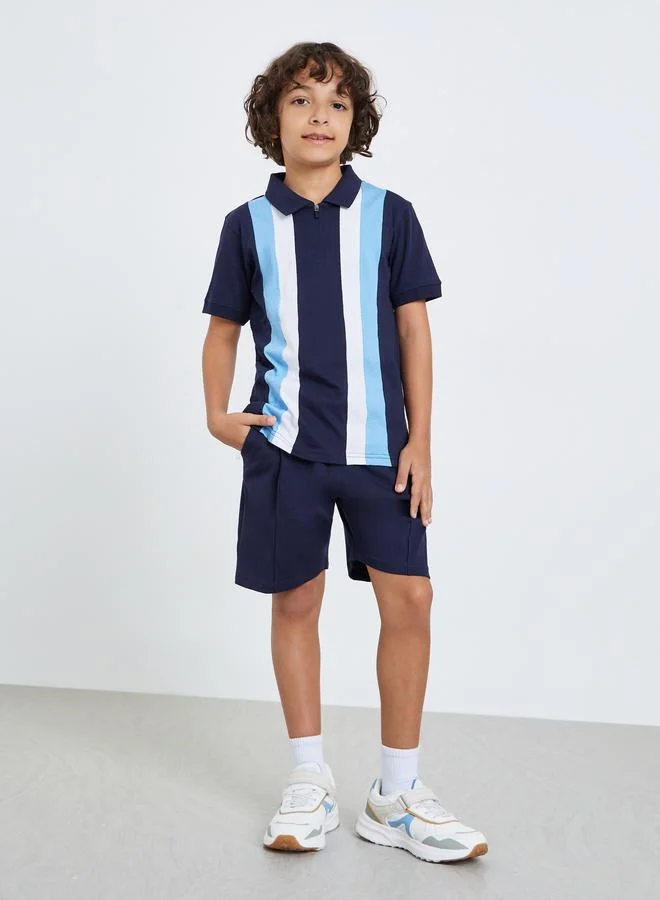 Styli Boys Navy Color Block Polo T-Shirt and Shorts Set